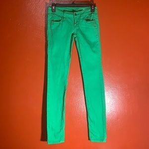 Green stretchy skinny jeans , size 0